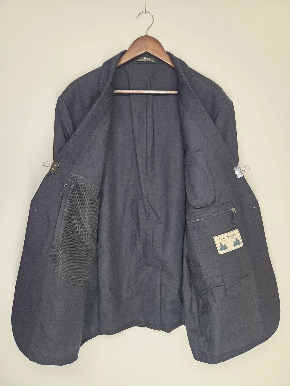 LL Bean Mens 48R Navy Wool Blazer Sport Coat Zip Pocket
